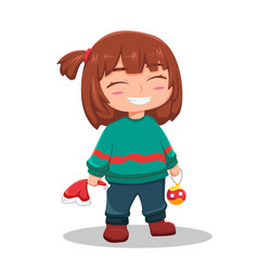 Cute Girl Christmas Character In Green Sweater