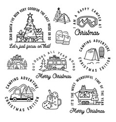 Rv Trailer And Hiking Christmas Badges Set In Line