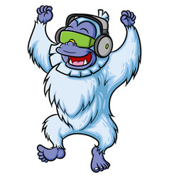 Cool Yeti Is Listening To A Music And Dancing