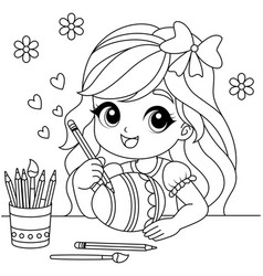 Cute Girl Painting Easter Eggs Coloring Page