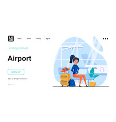 Airport Web Concept Woman Traveler With Luggage