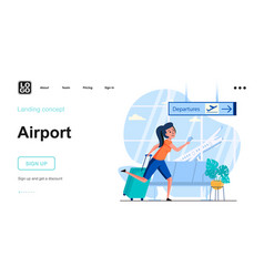 Airport Web Concept Woman With Luggage Hurries