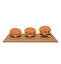 Set Cheese Burger On Wooden Board