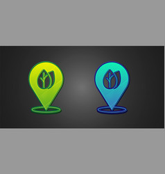 Green And Blue Location Pin With Leaf Inside Icon