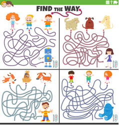 Find The Way Maze Games Set With Cartoon