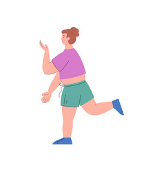 Overweight Woman Running In Flat