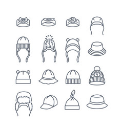 Baby Hats Caps Panamas Hair Bands Line Icons