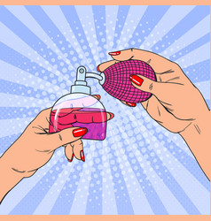 Pop Art Woman Hands Holding Bottle Of Perfume