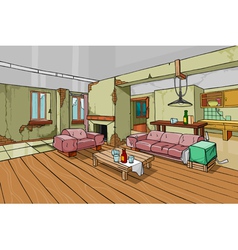 Cartoon Old Shabby Apartment Interior