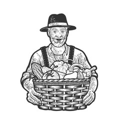 Farmer And Basket Vegetables Sketch