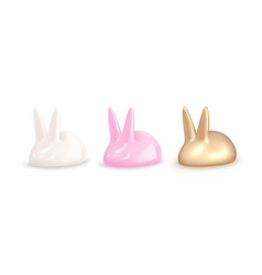 Set Of Adorable Rabbits In White Pink And Gold