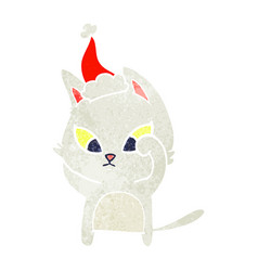 Confused Retro Cartoon Of A Cat Wearing Santa Hat