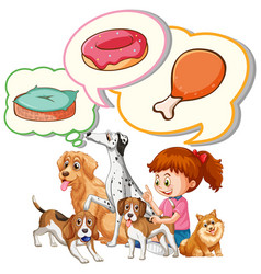 Girl And Many Dogs With Thought Bubbles