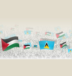 Palestine And Saint Lucia Flags In A Crowd