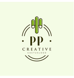 Pp Initial Letter Green Cactus Logo