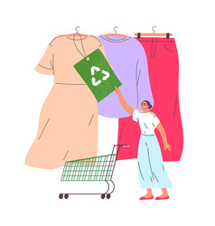 Woman Buying Clothes Made Of Recycled Material