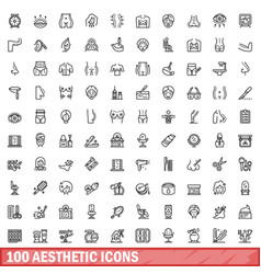 100 Aesthetic Icons Set Outline Style