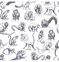 Pattern With Hand-drawn Monkeys Of South America