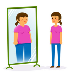 Skinny woman thinks she fat anorexia problem Vector Image