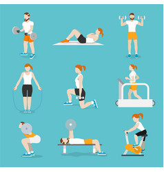 People Gym Exercises Icons Set