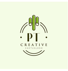 Pt Initial Letter Green Cactus Logo