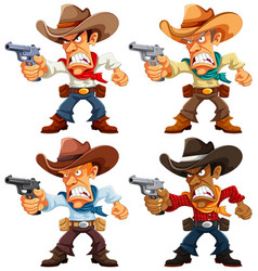 Angry Cowboy With Gun Cartoon Character Set