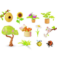 3d Spring Set Cartoon Style