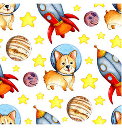 Watercolor Of Corgi Pattern In Space Planets