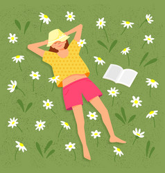 Girl Lies On Grass With Daisies