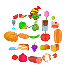 Overeat Icons Set Cartoon Style