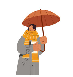 Woman In Coat And Scarf Under Open Umbrella