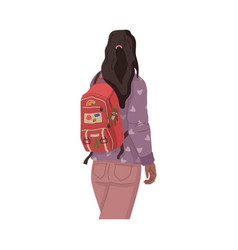 Brunette Woman With Backpack Back View Student