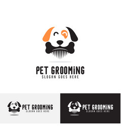 Simple Dog Bites Bone Hair Comb Logo Design Pet