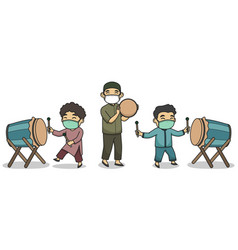 Ustad And Children Character Play Muslim Drum