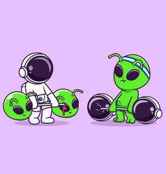 Cute Astronaut Lifting Alien Head Barbell Vs