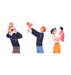 Happy Parents Holding Babies Set Father And