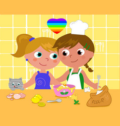 Lesbian Couple Cooking Happily