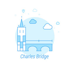 Charles Bridge Prague Flat Icon Light Blue