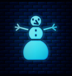 Glowing Neon Christmas Snowman Icon Isolated