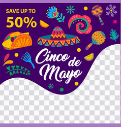 Cinco De Mayo Sale Offer Banner Sombrero Flowers