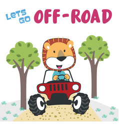 Cute Little Lion On A Off Road Car Go To Forest