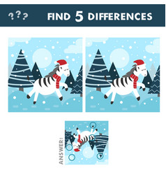 Find 5 Differences Christmas Winter Zebra Game