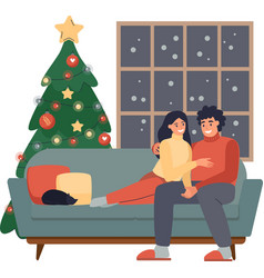 Happy Cartoon Flat Couple People Sitting