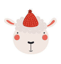 Cute Sheep Face In Knitted Hat Character