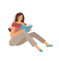 Dark Hair Woman Reading A Book Isolated Flat