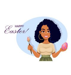 Happy Easter African American Woman Painting Egg