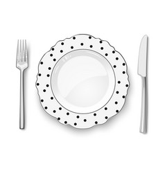 Empty White Dish With Figured Edges And Black