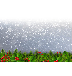 Snowfall With Silver Background Holly Berry