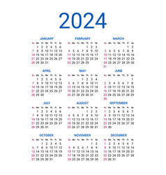 2024 Year Calendar Week Starts On Sunday Mockup