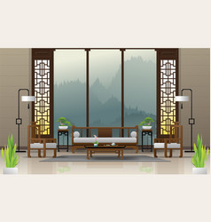 Luxury Living Room In Chinese Style Background